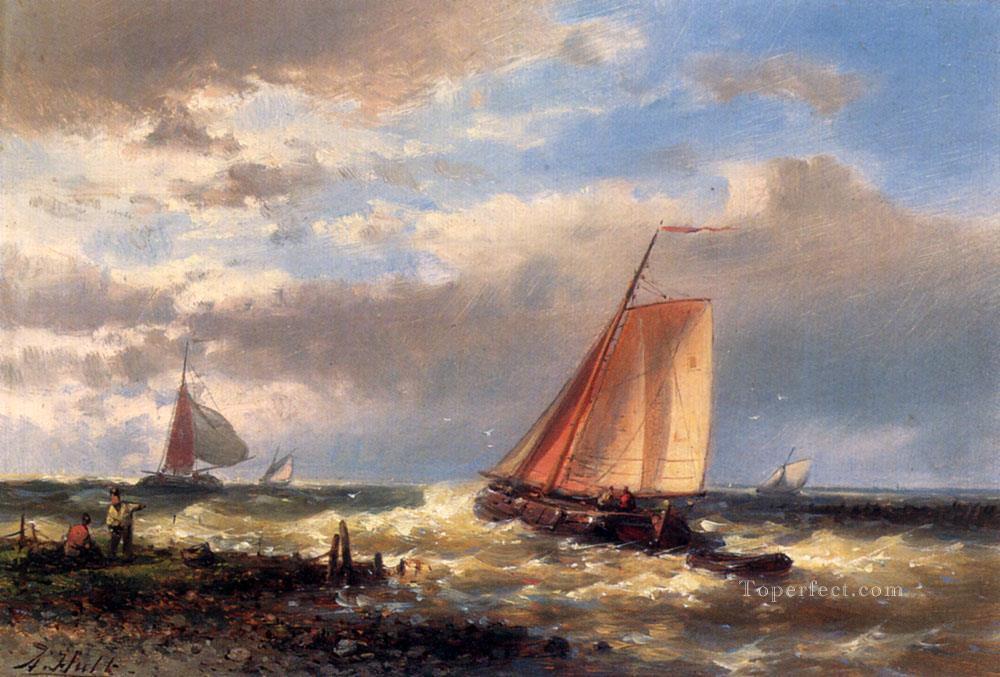 A Choppy Estuary Abraham Hulk Snr boat seascape Oil Paintings